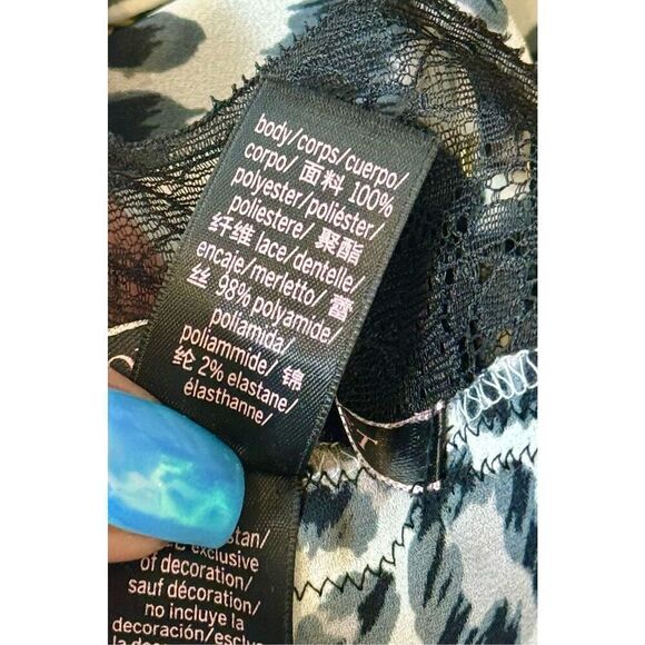 Victoria’s Secret Blue Black Leopard Print Midi Lingerie Lace V-Neck Slip Dress - Picture 6 of 10